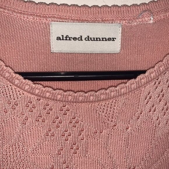 Alfred Dunner Pink Short-Sleeve Knit Top With Floral Lace Detail Womens Size L - Picture 3 of 9